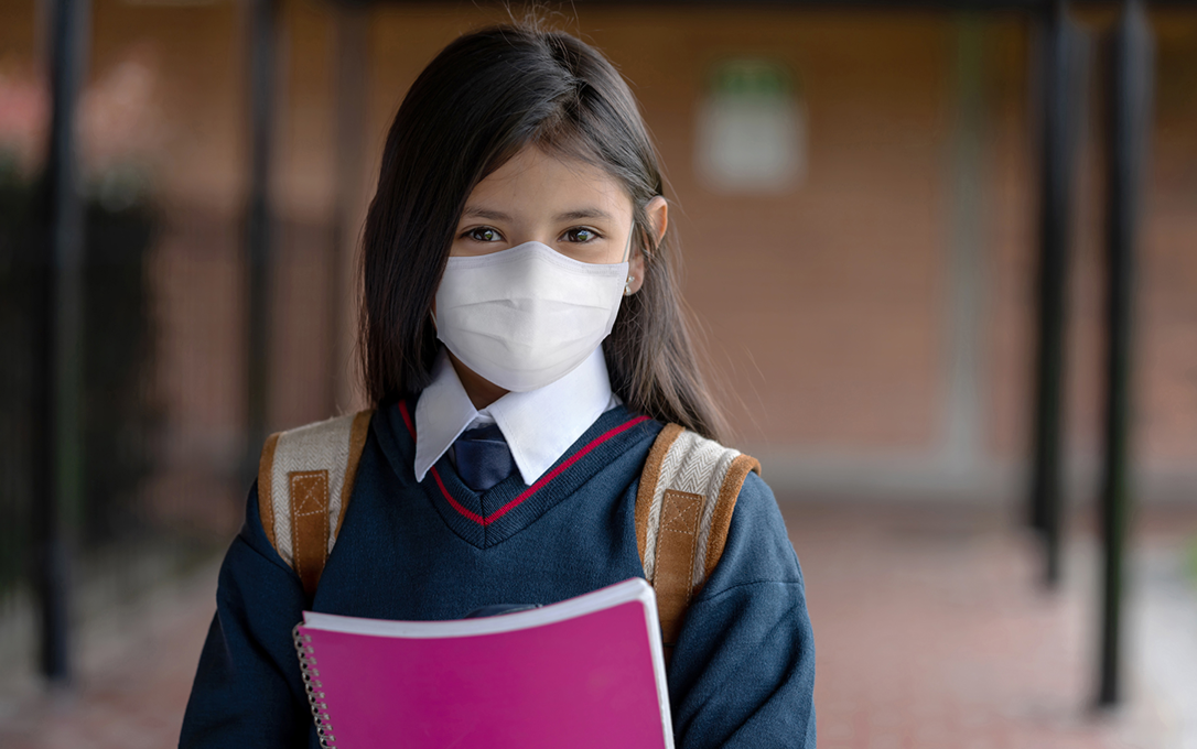 Catholic school student wearing mask
